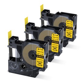 Rhino Vinyl Label Tape 1/2'' Yellow 18432 Compatible with Dymo Rhino 5200 4200 5000 6000 Pro Industrial Label Maker Refills A18432, 1/2" x 18', 3-Pack