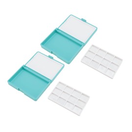 2Pcs Portable Watercolor Box Detachable Easy to Clean Compact Mini Watercolor Palette Box for Beginners Artists Blue Box, 12 Grids