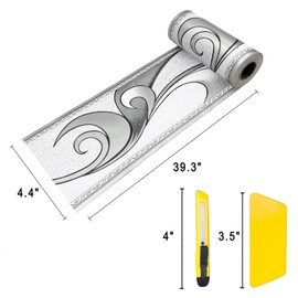 Angelkiss Wallpaper Border, Royal Silver Grey Wave Pattern, Border, Peel Off Wall Decor, Ceiling Sticker, Kitchen, Bathroom, Wall Decoration, 11cm x 10 Metres (2PCS)