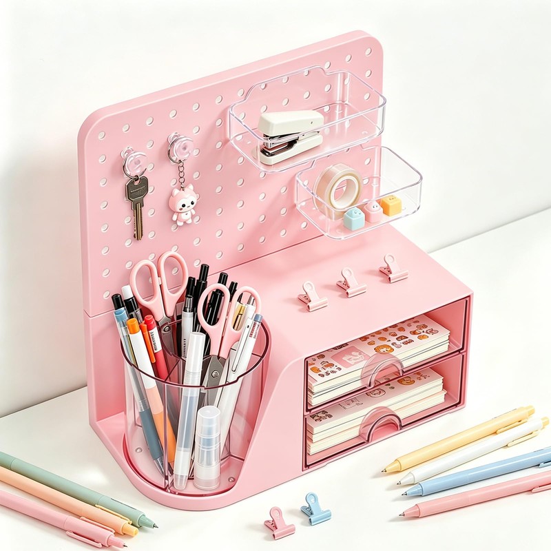 ZZFENGKR Desk Organizer with 360° Rotating Pen Holder, 5 Slots,