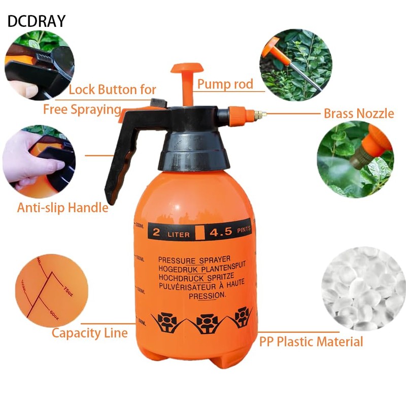 DCDRAY 2L Handheld Garden Pump Sprayer 0.5 Gallon Water Mist