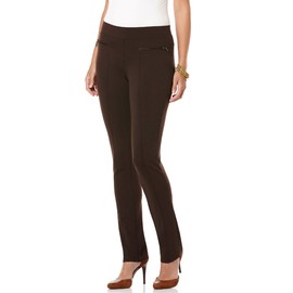Rafaella Women's Petite Ponte Comfort Slim Leg Pant, Dark Chocolate, 10 Petite