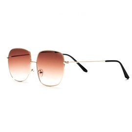 KAEOISFU Oversized Square Metal Reading Sunglasses for Women, Large UV400 Tinted Sun Reader, Fashionable Anti-UV Sunglasses with Large Frame, Golden Brown