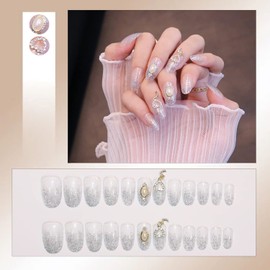2 types, 48 nail tips, handmade nail tips, 3D nails, with rhinestones, nail stickers, false nails, just stick nails, nail tips, hand-made nails, ins-style nails, rhinestones, pearl nails, nail sheet,