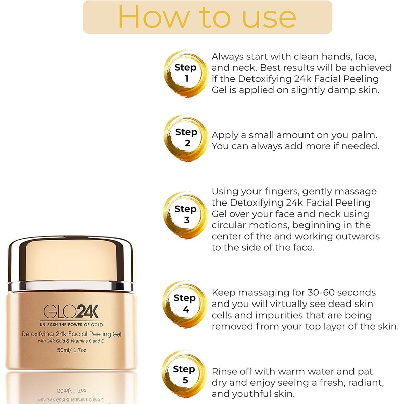 GLO24K Gel exfoliante facial con oro de 24k, fórmula antienvejecimiento