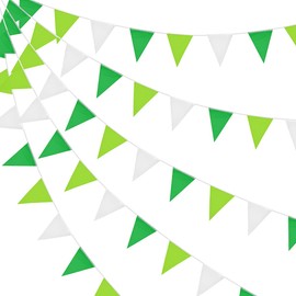 DOJoykey Fabric Bunting Flags, 66ft Green White Banner 52pcs Reusable Waterproof Pennant Outdoor Garden Home Wedding Mother‘s Day Birthday Party Decoration