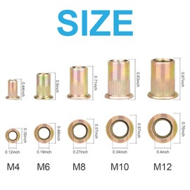 Metric Rivet Nut Assortment Kit(105 Pcs), M4 M6 M8 M10 M12, Zinc Plated Finish Carbon Steel Flat Head Rivnut, Threaded Insert Nut, Nutsert, Knurled Body