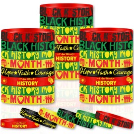 42Pcs Happy Black History Month Party Favors Black History Month Silicone Bracelets Rubber Wristbands for African American Freedom Day Patriotic Party Decorations Supplies
