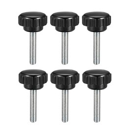 sourcing map M5 x 25mm Metric Male Thread Knurled Clamping Knobs Grip Thumb Screw on Type Plastic Threaded Hand Bolt Knobs Black 6 Pcs