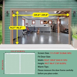 Magnetic Garage Door Screen 9x8ft Mesh Net Curtain, Pets Friendly, Retractable Fiberglass Doors Cover Closure for Carport Patio sunroom Balcony Porch Gazebo Backyard Greenhouse RV (White, for 9x8ft)