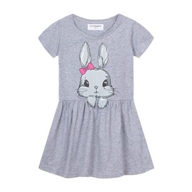Mud Kingdom Little Girls Dress Happy Easter Day Cute Bunny Short Sleeve Casual Spring Summer Gray 5T