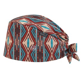 Brown Ethnic Pattern Double-Sided Printed Scrub Caps for Men and Women with Buttons, Adjustable Static-Resistant Medical Hats, Classic and Breathable Surgical Caps with Sweatband for Long Hours