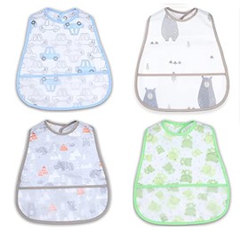 Baby bibs Waterproof Toddler bib - Feeding bib with Pocket for Infant Boy Girl Washable 6-36M