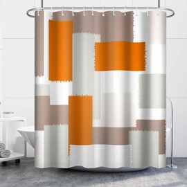 Uiiooazy Burnt Orange Shower Curtain for Bathroom Abstract Geometric Shower Curtain Set with Hooks Boho Gray White Fabric Waterproof Shower Curtains 72x72inches