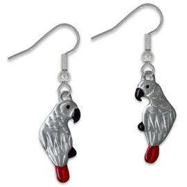 The Magic Zoo Enamel African Grey Parrot Dangle Earrings for Women – Handcrafted in the USA – Jewelry Gifts for Parrot Lovers – Hook Earrings
