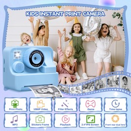 Instant Print Camera for Kids - Christmas Birthday Gifts for Kids Age 3 4 5 6 7 8 9 10 Year Old,2.4 Inch Screen 1080 HD Toddler Print Camera with 32GB Card & 3 Rolls Paper for Boys Girls