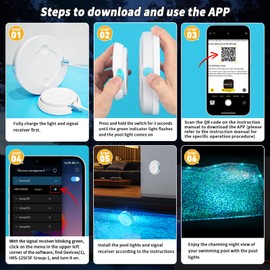 Homly Rechargeable Submersible Pool Lights with Wireless APP Control, Waterproof Underwater Smart LED Lights Controlled Multiple Lighting Modes, 4000mAh Magnets Lights for Multi Scene Pool Decoration