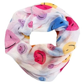 Smiley Loop Scarf Made of Silk Blend with Animal Print Pattern Scarf Summer Spring Autumn Neckerchief Stole Scarf Transition Scarf Silk Silk Smile, Pink / orange, 180 x 75 cm
