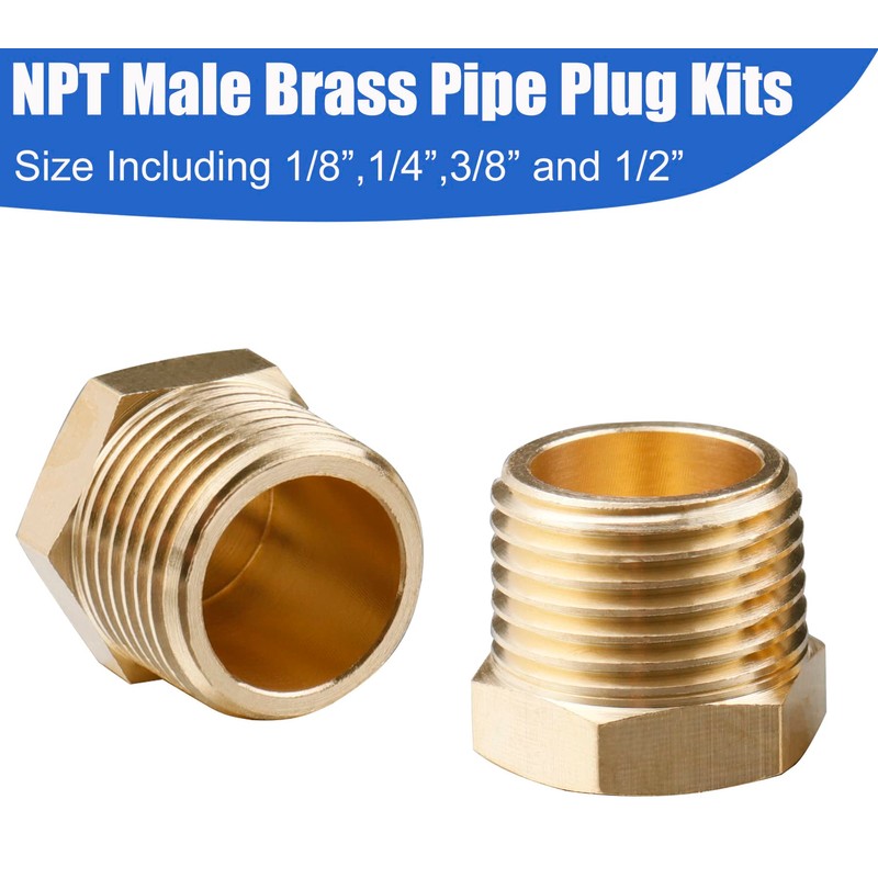 WHK 24 PCS Brass Hex Pipe Plug Fittings Kits,Brass Plugs