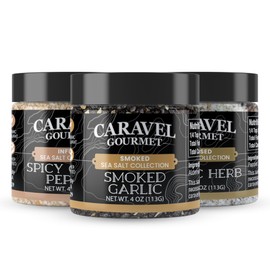 Garlic Salt Gift Pack, Garlic Herb, Smoked Garlic, Spicy Garlic Pepper Sea Salt, 4 oz Jar 3-Pack, Caravel Gourmet