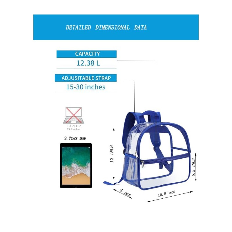 YXQSED Clear Backpack Stadium Approved - Clear Mini Backpack 12x12x6