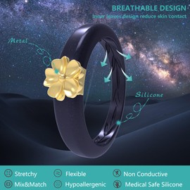 Zollen Silicone Rings for Women 1/3 Packs Silicone Wedding Bands - Flower Shape - Rubber Rings Women Flower Collection, Size 7