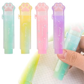 PUREAMBER Eraser, For Elementary School Students, Easy Eraser, Stick Eraser, Eraser, Pen, Cats, Cute, Stationery, Glitter, Colorful, Set of 4