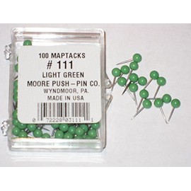 Moore 1/8" Map Tack Push Pins - Light Green (box of 100 pins)