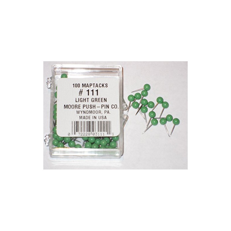 Moore 1/8" Map Tack Push Pins - Light Green (box