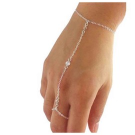 Yheakne Boho Crystal Finger Bracelet Silver Ring Wrist Bracelet Vintage Slave Bracelet Minimalist Ring Chain Bracelet Hand Chain Jewelry for Women and Girls (Silver)