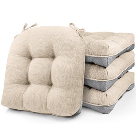 DANGHOOGY Chair Cushions for Dinning Chairs,Set of 4 Memory Foam Kitchen Chair Cushion with Ties and Non Slip Backing,Tufted Chair Cushions for Dining Room, 15.5" x 15.5" x 4",Beige