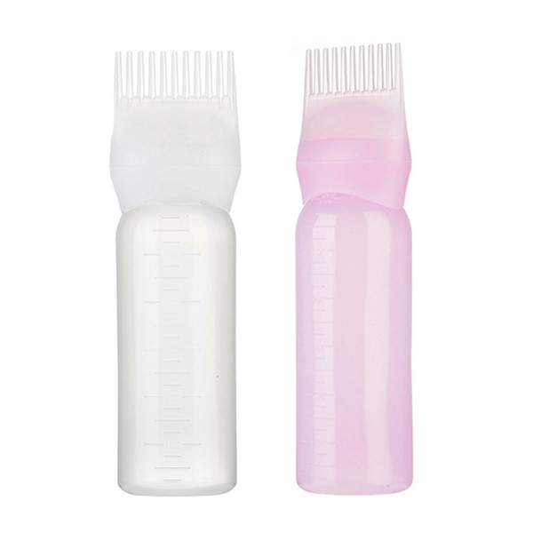 Sumajuc Hair Dye Brush Bottle,Root Comb Applicator Bottle Hair Colouring Dye Applicator Scalp Treatment Bottle,Plastic Squeeze Bottles for Hair Colouring Dye（2 Pcs）