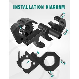 ADTOPI Quick Release Rubber Clamp for 1-1/10in to 1-3/10in Tools with Metal Roll Bar Clamp Mounting Bracket Install on 1/1.5/1.75in Horizontal Vertical Roll Cage Fit Off-Road Vehicles UTV ATV