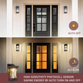 Delicavy Dusk to Dawn Modern Outdoor Coach Lantern Exterior Light Fixtures Black Aluminum with Crack-Like Glass Waterproof Wall Sconce Mission Outside Light for House Front Porch Lighting