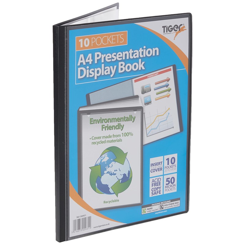 Tiger A4 black display book presentation folder - 10 pocket
