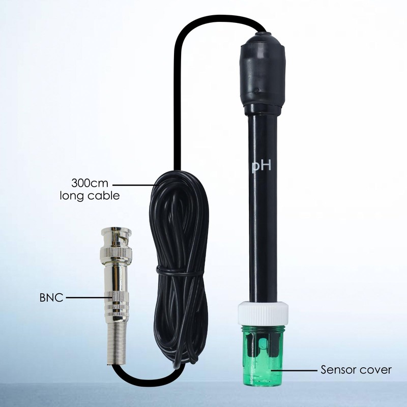 Austauschbare pH-Elektrode mit BNC-Anschluss 300 cm langes Kabel inkl. Kalibrierpulver