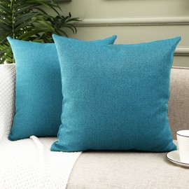 Jepeak 20x20 Inch Woven Textured Throw Pillow Covers Pack of 2 Rustic Linen Cushion Covers Decorative Square Farmhouse Pillow Cases for Sofa Couch Bed Home Decor, Teal Blue