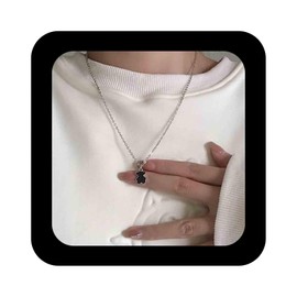 Cimenexe Bohemian Enamel Beads Necklace Black Enamel Bear Pendant Necklace Small Bear Necklace Minimalist Bear Chain Necklace Jewellery for Women (Black), Zinc, No Gemstone
