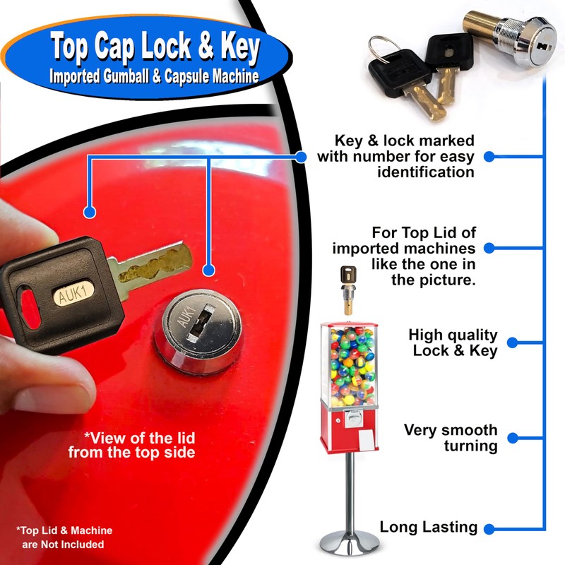 Gumball Machine Lock and Key - Top Lid Lock &
