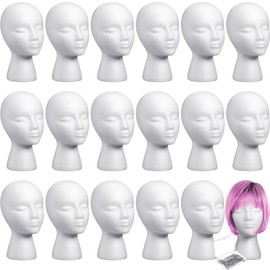 Gisafai 18 Pcs Foam Wig Head with 50 Pcs T Pins Female Foam Mannequin Wig Stand and Holder 11" Tall Cosmetics Model Head Display Hair, Hats Hairpieces Display for Home Travel Salon