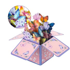 JJBAOER Purple Birthday Cards for Women Men, Butterfly Flowers 3D Pop Up Happy Birthday Card for Female with Envelope for Niece Sister Mum Daughter Granddaughter Cousin Granny Friends Wife Auntie