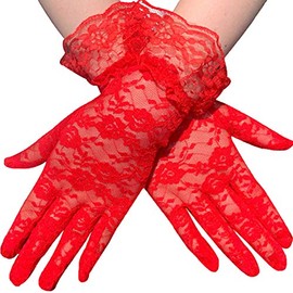 AWOCAN Women's Lace Elegant Short Gloves Courtesy Summer Gloves for Wedding Party and Tea Party Prom Evening Gloves (RED)