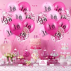 Pink 16th Birthday Balloons 18Pcs Pink Hot Pink Happy 16th Birthday Latex Balloons Hot Pink 16th Birthday Party Decorations for Girls Boys 16th Birthday Anniversary Party Supplies 12 inch
