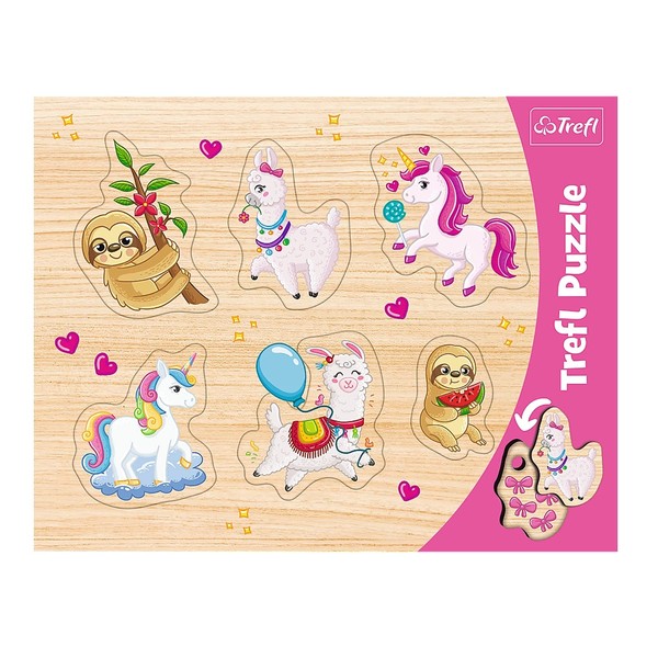 Trefl, Contour Puzzle with Underlay, Lift-Out Puzzle, Unicorns, Llamas, Sloths,