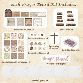 Chunful 100 Pcs Prayer Board Kit Prayer Board Supplies for Women with Pins Envelope and Bible Verse Quotes Floral Christian Gift DIY Wall Art for Living Room Office(Not Including Plank)