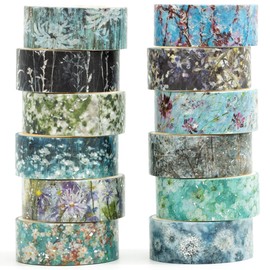 Songdao Blumen Washi Tape Set 12 Rollen Silber Dekoratives Klebeband Bunt für Scrapbooking, Bullet Tagebuch, Planer, Geschenkverpackung (Floral Symphony)