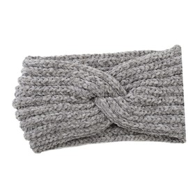 Mikinona Knitted Headband Headwrap for Women Girls Grey Warm Woolen Yarn Hair Band Ear Warmer Headband