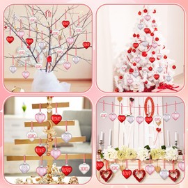 Vinsot 12 Pieces Valentine's Day Ornaments Heart Christmas Tree Decorations 2.4 Inch Pink Red Heart Shape Ornaments Be Mine Love Hanging Baubles Romantic Valentines Day Decor for Tree Home Wedding