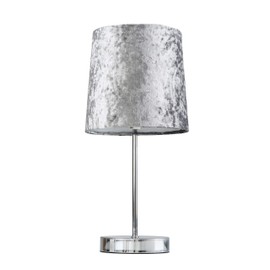 MiniSun MiniSun | Modern Polished Chrome Table Lamp with a Silver Grey Velvet Shade | Table Lamps, Home Dcor & Improvement Essential