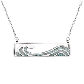 Lauren-Spencer Gemstone Wave Necklace for Women Turquoise Sodalite Tumbled Chips Pendant Necklace Dainty Ocean Wave Bar Necklaces for Women Surfer Beach Jewelry Gifts (Wave Style D-Turquoise)